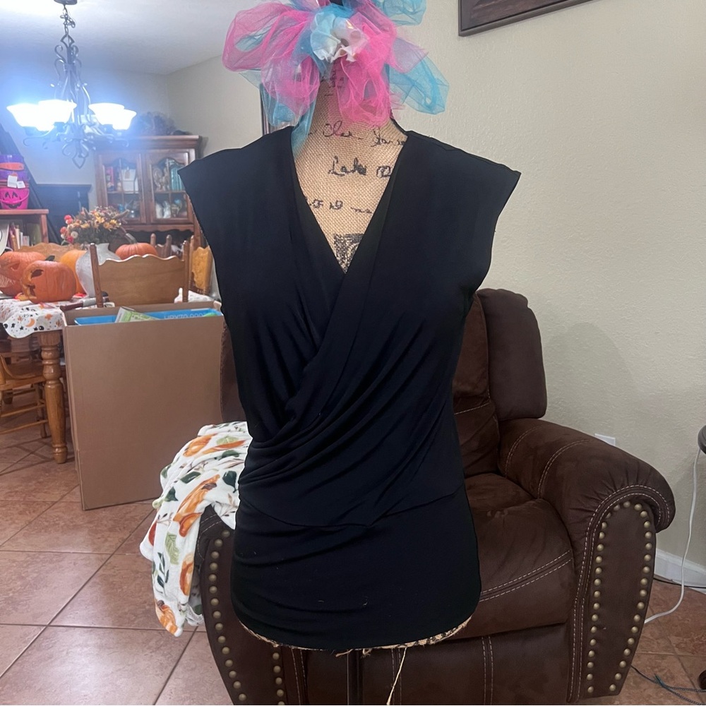 Ellen Tracy Black Draped Blouse